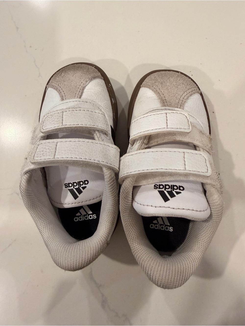 adidas Kids White and Brown Velcro Sneakers
